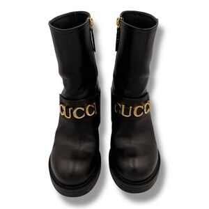 Gucci Logo Ankle Boots Black Leather – EU 37